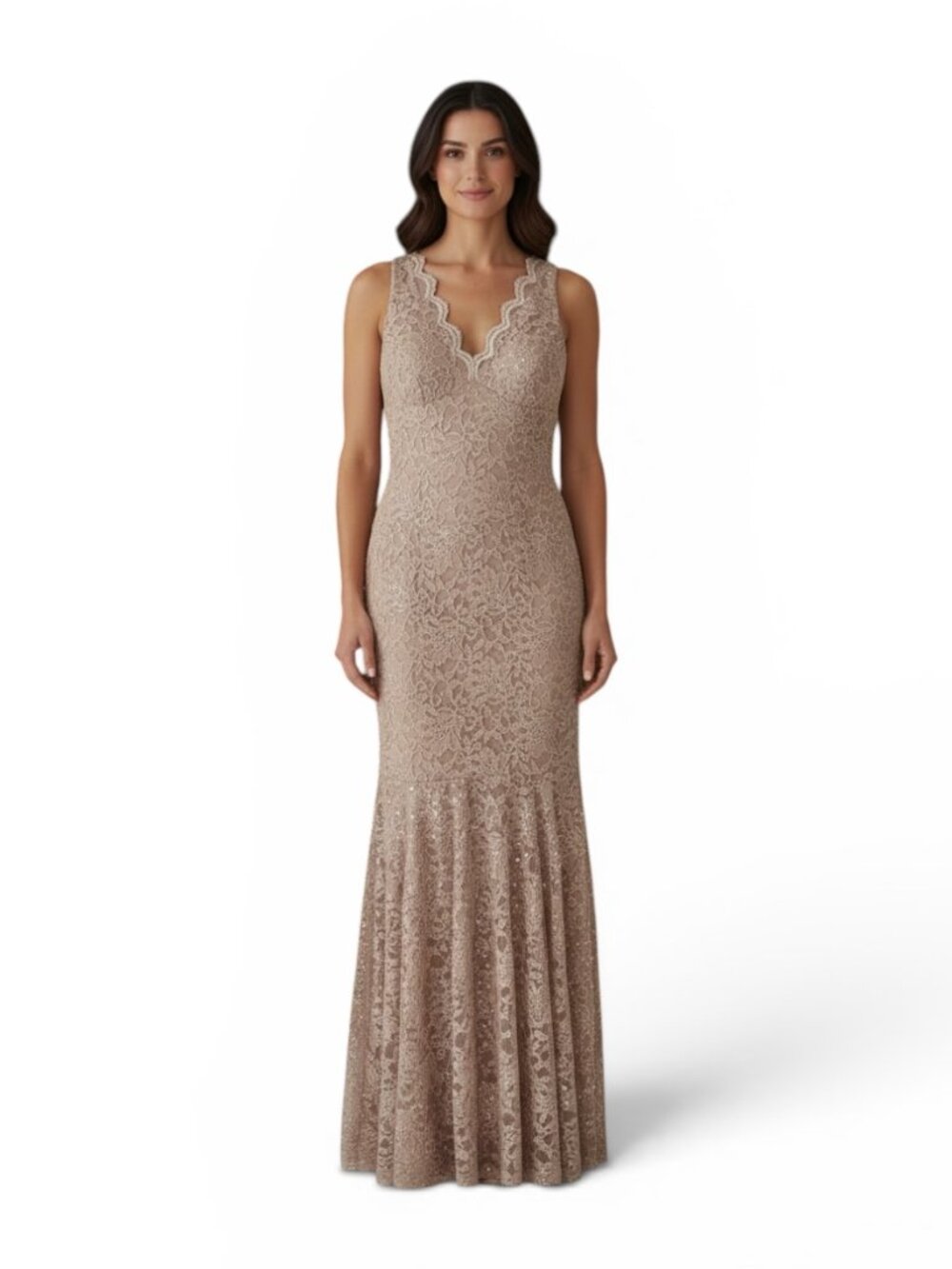 NW Nightway Taupe Lace Beaded Gown Mother of Bride Wedding Guest Sz 4